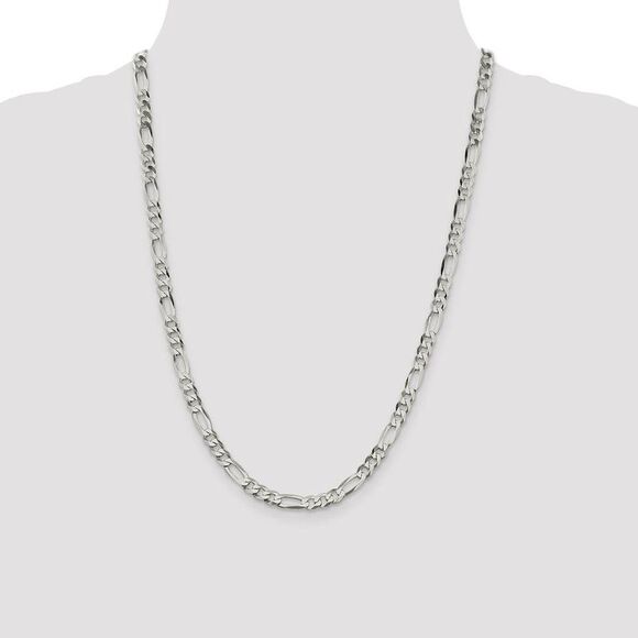 5.5mm Sterling Silver Flat Figaro Chain Necklace, 24 Inch - Picture 2 of 8